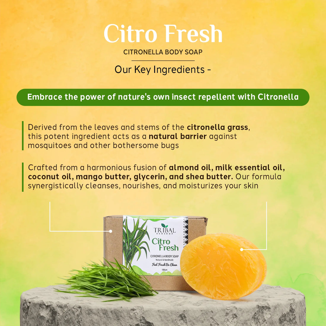 Citro Fresh Citronella Body Soap 100g | Natural Insect-Repellent Soap with Refreshing Citrus Aroma