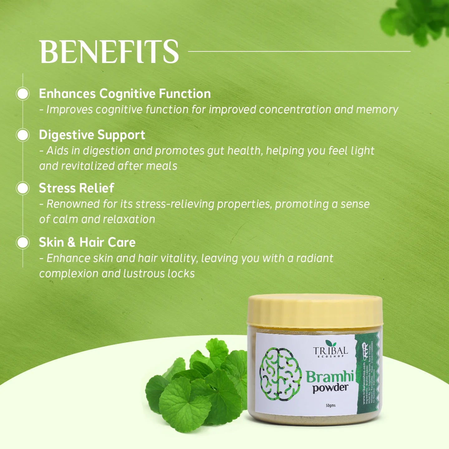 Brahmi Powder 50g | Pure Ayurvedic Brain Tonic | Memory & Focus Booster | Stress Relief & Mental Clarity
