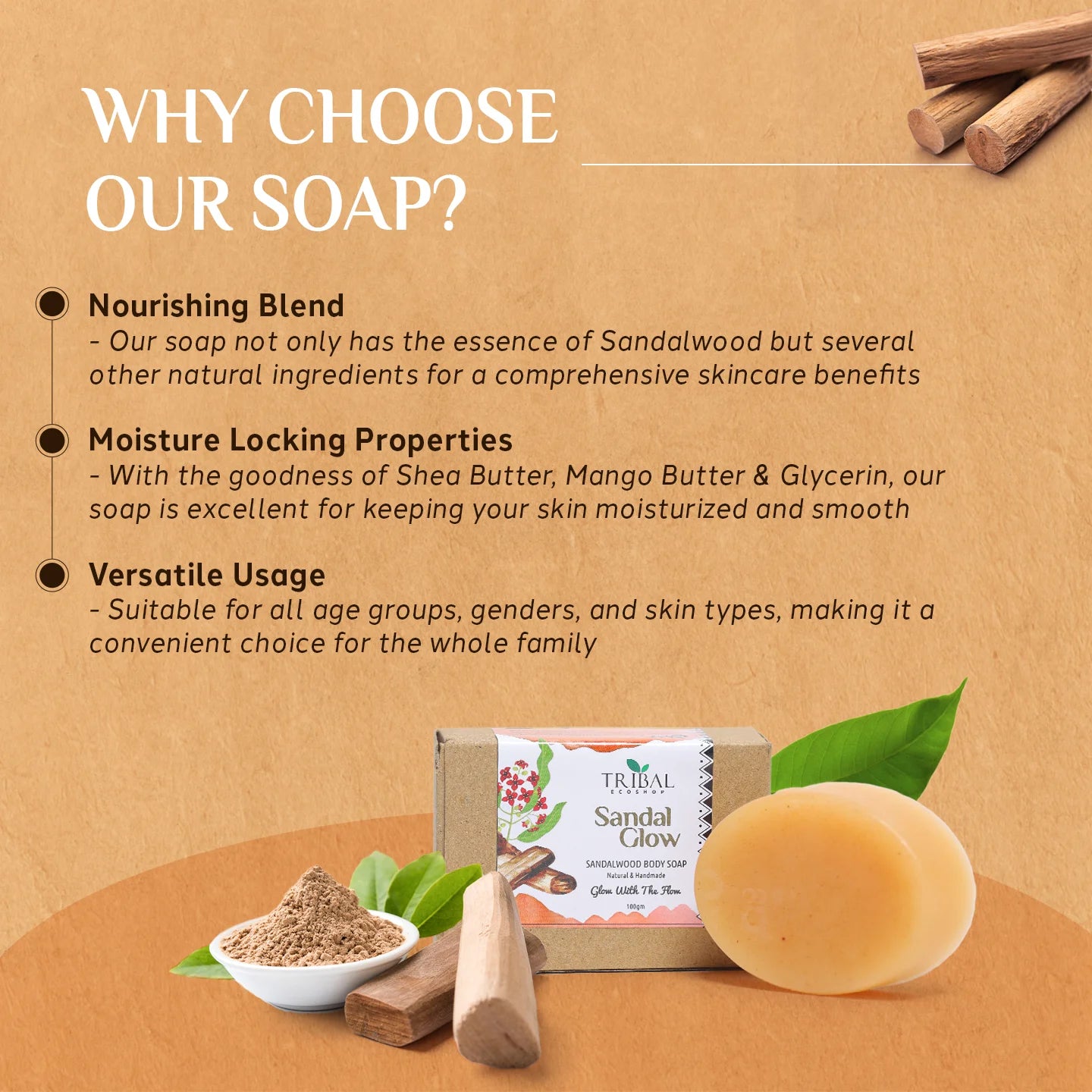 Sandal Glow Sandalwood Soap 100g | Natural & Aromatic | Deep Cleansing & Skin Nourishing