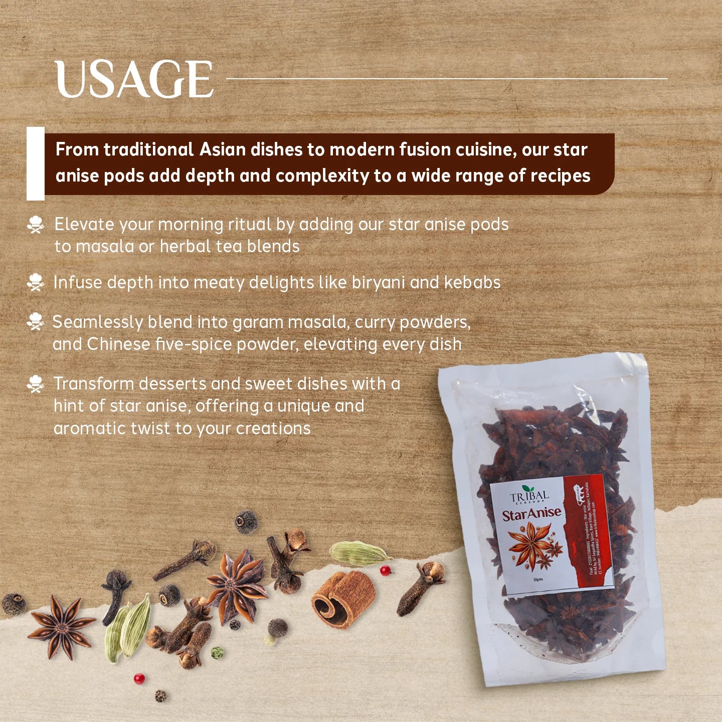 Star Anise 50g | Premium Whole Star Anise Spice | Aromatic & Flavorful