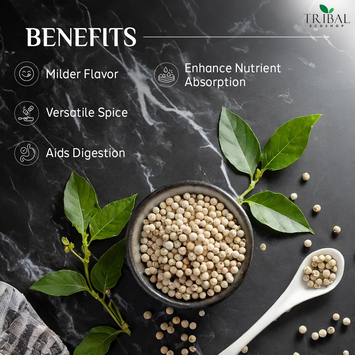 White Pepper 50g | Mild & Aromatic Spice for Cooking & Digestion