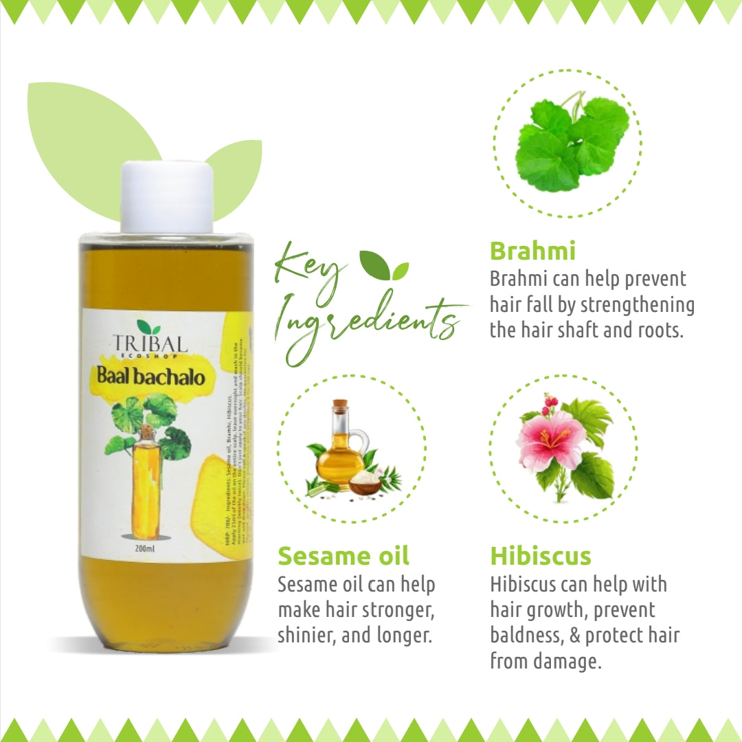 Baal Bachalo by Tribal Eco Shop – Brahmi, Hibiscus & Sesame Ayurvedic Hair Oil | Scalp Nourishment & Hair Vitality | 200ml