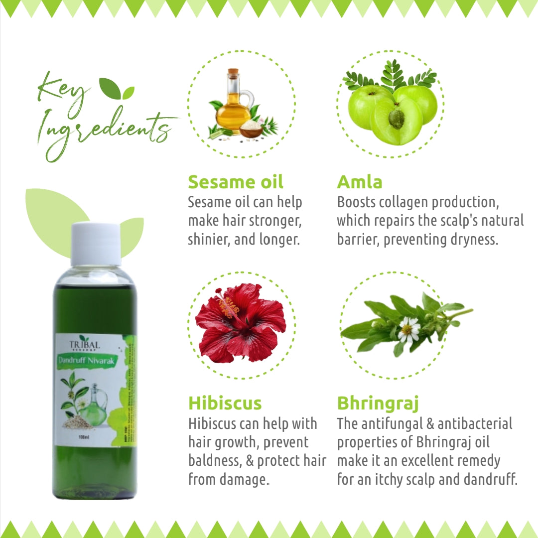 Dandruff Nivarak by Tribal Eco Shop – Bhringraj, Amla & Hibiscus Scalp Oil | Scalp Nourishment & Hair Wellness | 100ml