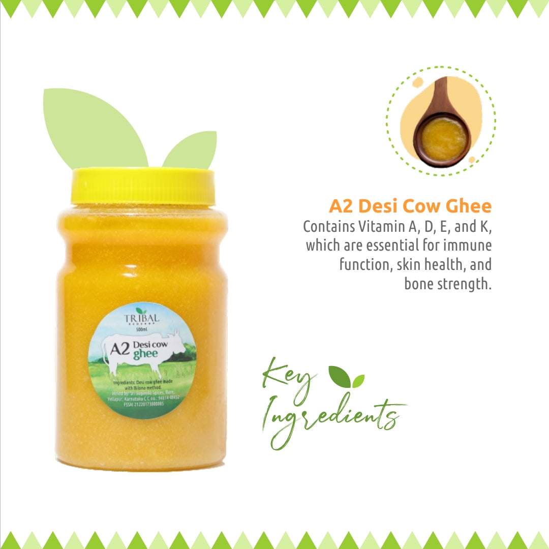Shudh Desi Cow Ghee by Tribal Eco Shop – Pure Malnad Gidda A2 Ghee | Traditional Bilona Method | 500g, 1kg
