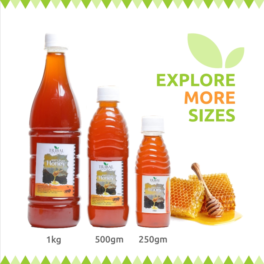 Tribal Eco Shop Pure Honey – Raw & Unprocessed Western Ghats Forest Honey | Multi-Floral | Available in 250g, 500g & 1kg