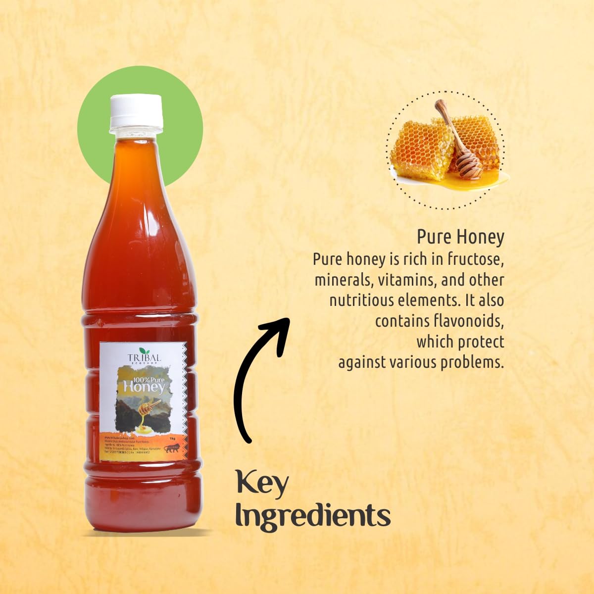 100% Pure Honey – 500g |  Raw &amp; Unprocessed Natural Honey from Western Ghats | Lab-Tested &amp; Medicinal Grade
